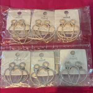 Mint Gold and Silver Tone Fashion Crystal Heart Earrings